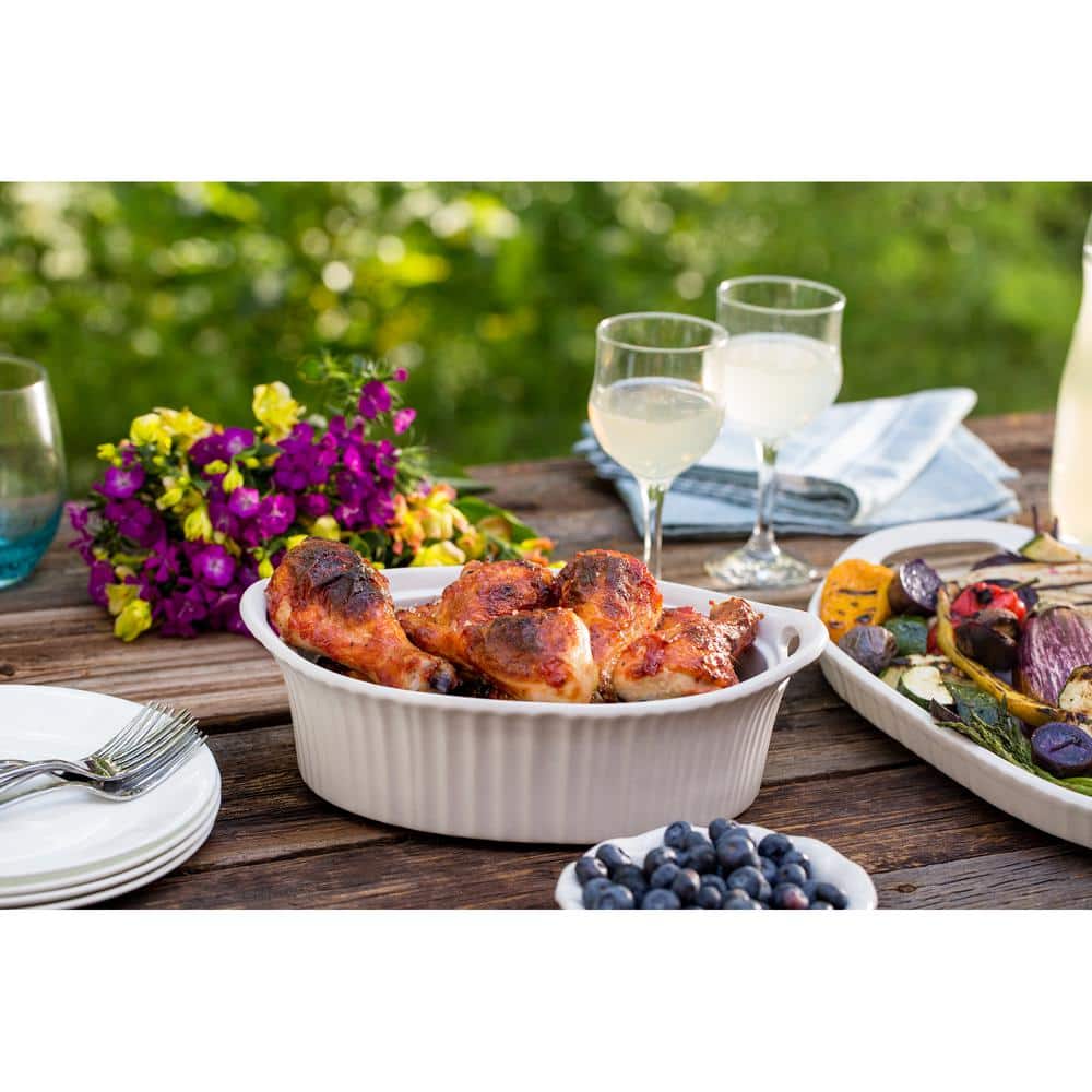 French White 1.5-Quart Oval Casserole with Glass Lid, Set of 2