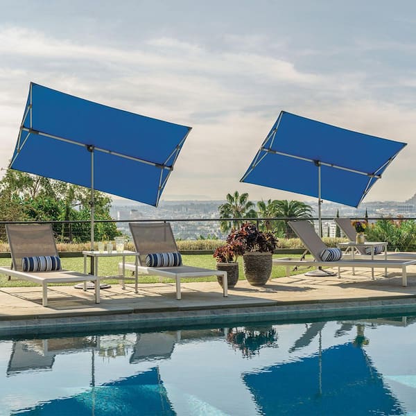 Capri 4.95 ft. x 6.93 ft. Aluminum Frame Rectangle Patio Umbrella with Tilt and Protective Cover in Ocean Blue