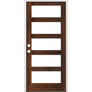 42 in. x 96 in. Modern Hemlock Right-Hand/Inswing 5-Lite Clear Glass Red Mahogany Stain Wood Prehung Front Door