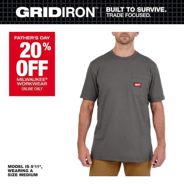 Men's 2X-Large Gray GRIDIRON Cotton/Polyester Short-Sleeve Pocket T-Shirt
