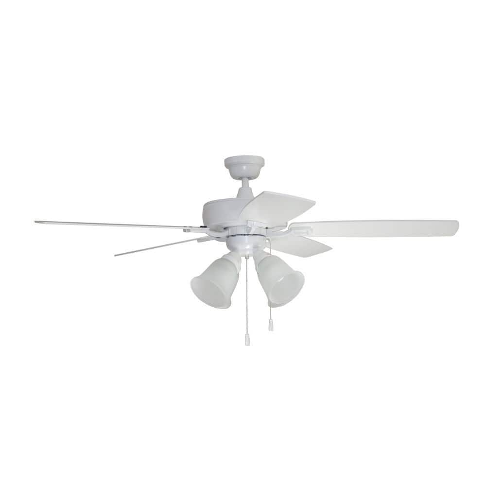 Twist N Click 4 Light 52 in. Indoor White Finish Dual Mount Standard Ceiling Fan w/ Alabaster Glass & LED Bulbs Included price history on PriceWatchPro