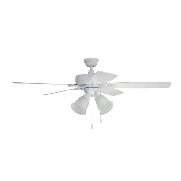 CRAFTMADE Twist N Click 4 Light 52 in. Indoor White Finish Dual Mount Standard Ceiling Fan w/ Alabaster Glass & LED Bulbs Included