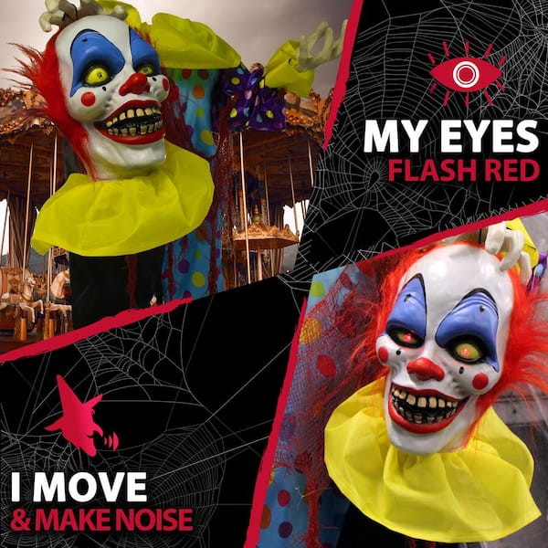 60. in Motion Activated Life-Size Flashing Red Eyes Animatronic Clown