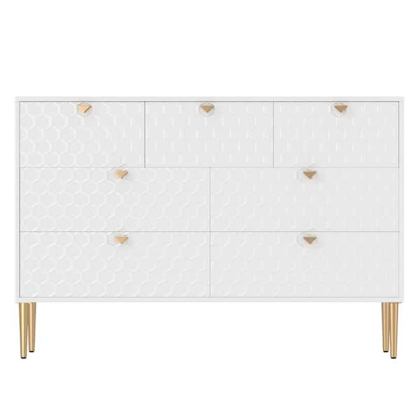 White 31.77 in. H Freestanding 7 Drawers Accent Storage Cabinet with Adjustable Foot Nails