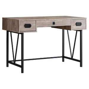 HomeRoots 48 in. Rectangular Taupe/Black 3 Drawer Computer Desk with ...