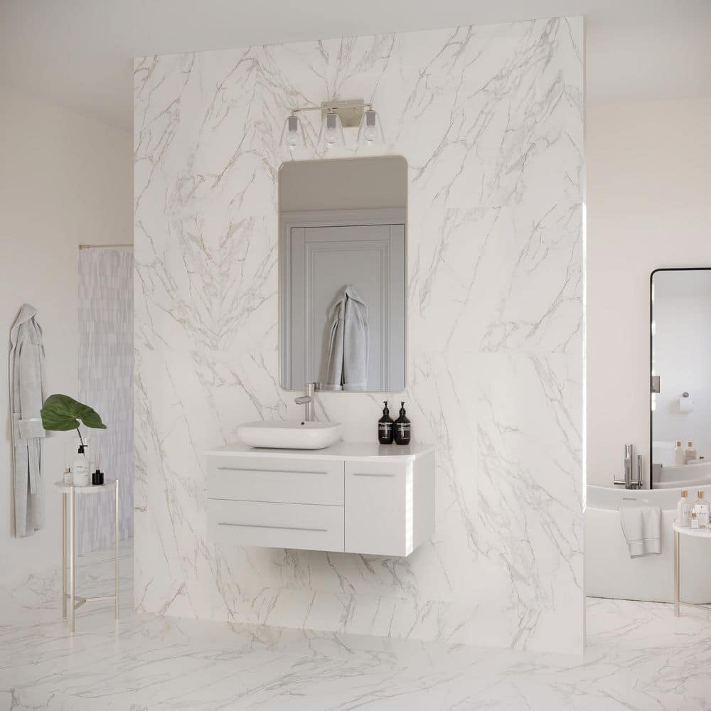 Lucera 36" White Quartz Stone Wall-Mount Vanity with Vessel Sink