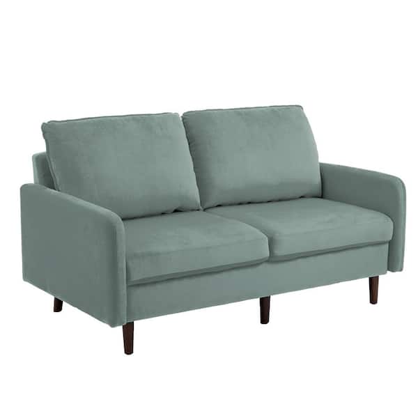 Uixe 56.90 in. Greyish Cyan Velvet Upholstered 2-Seater Loveseat Sofa with Wood Legs