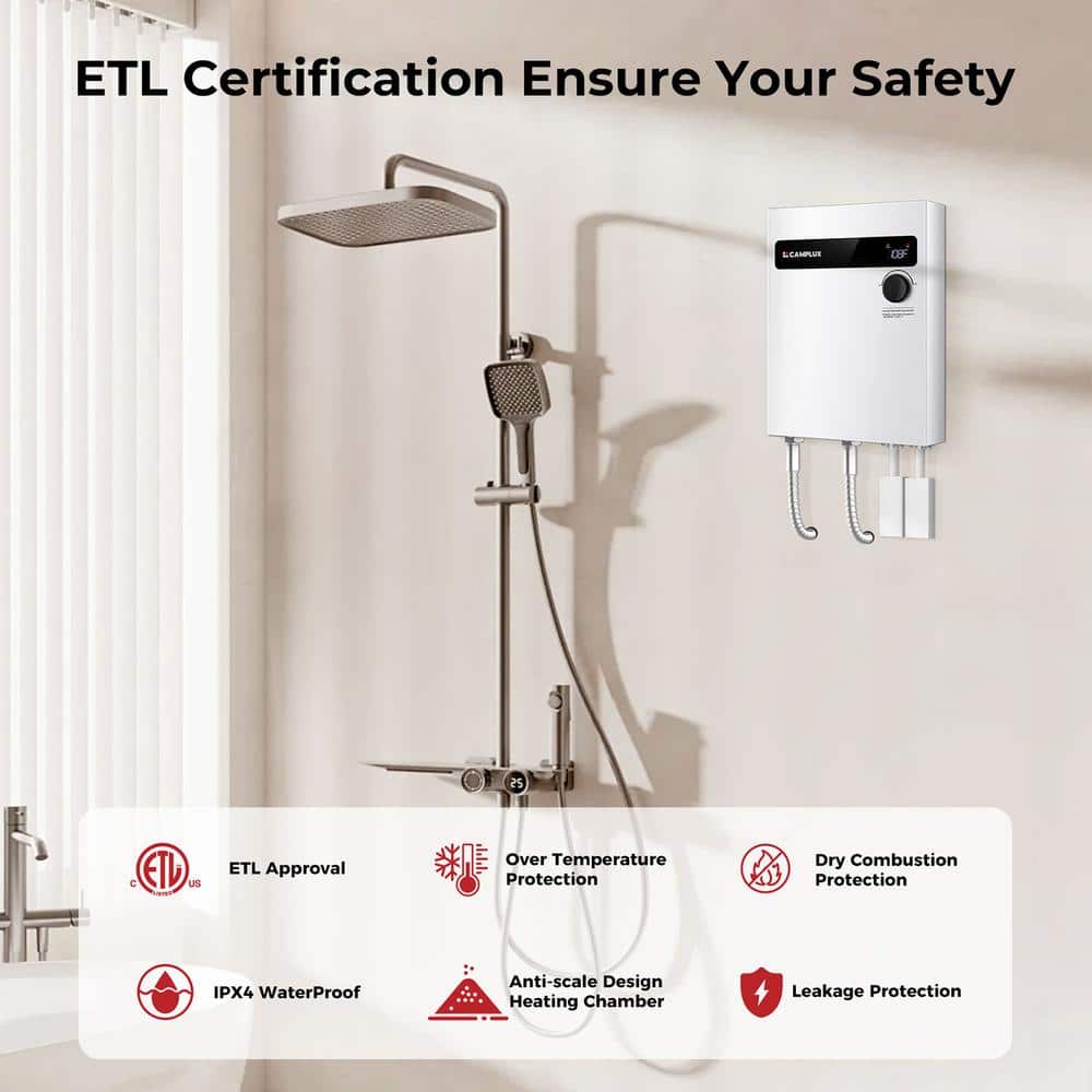 Camplux 24kW White Tankless Electric Water Heater with Digital Display