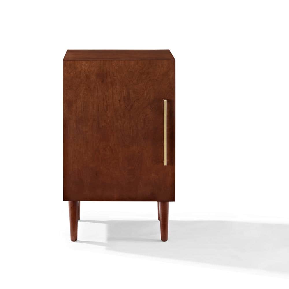 Mid-Century Brown Wood Record Player Cabinet with Gold Accents