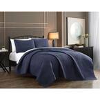 Yardley 3-Piece Navy Embossed Queen Quilt Set