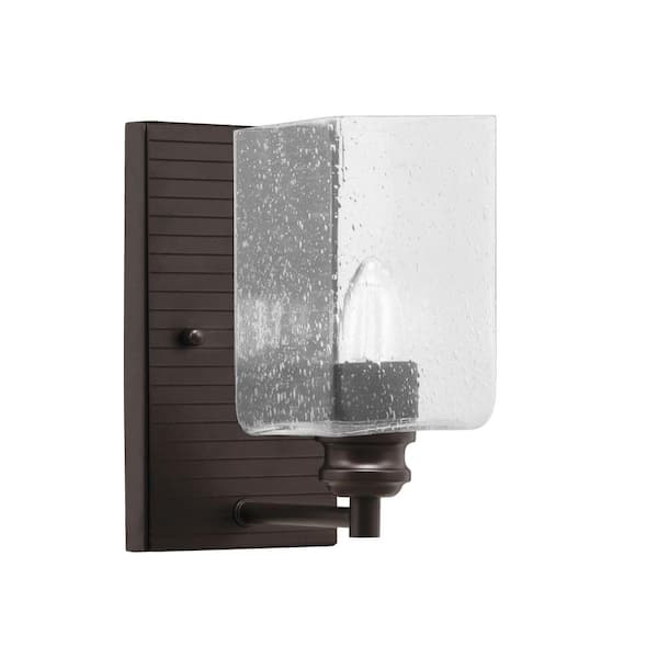 Unbranded Albany 1-Light Espresso Wall Sconce 4 in. Square Clear Bubble Glass
