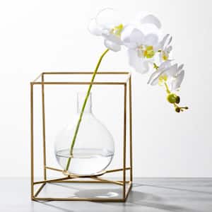 6.5 INCH Gold Geometric Metal Frame Clear Glass Test Tube Flower Bud Vase  Design Decoration and