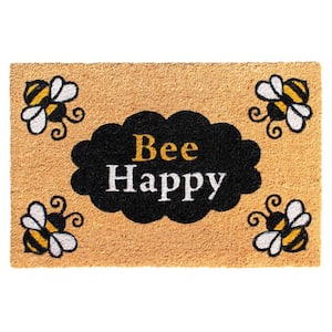 Natural Black 24 in. x 36 in. Bee Happy Door Mat