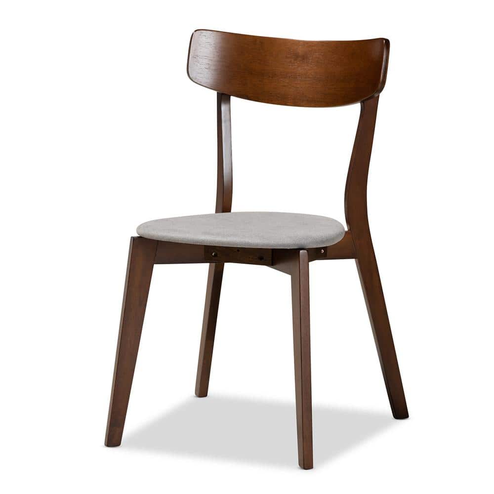 Set of 4 Light Grey Upholstered Walnut Wood Dining Chairs