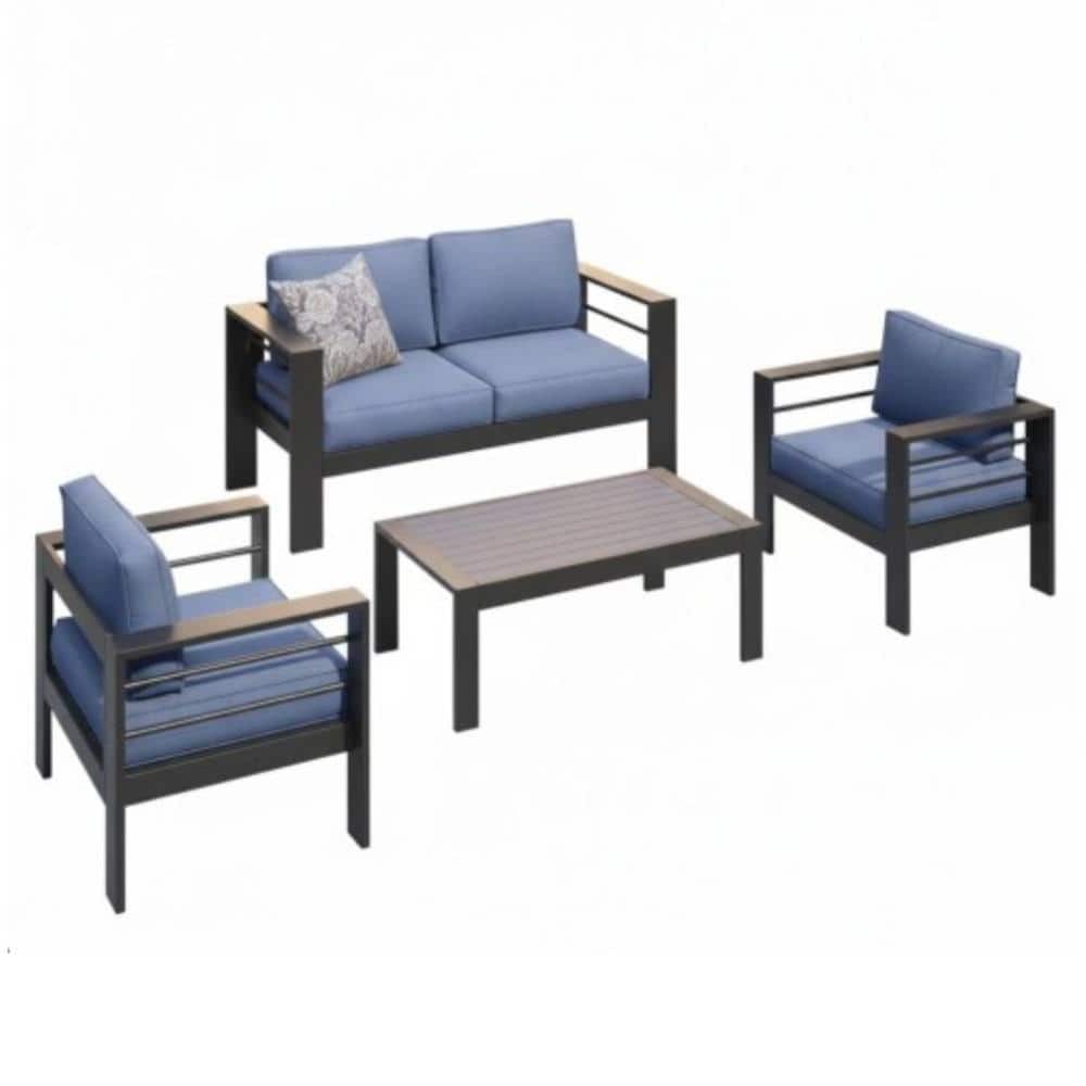 4-Piece Metal Outdoor Conversation Patio Furniture Set with Blue Cushions price history on PriceWatchPro
