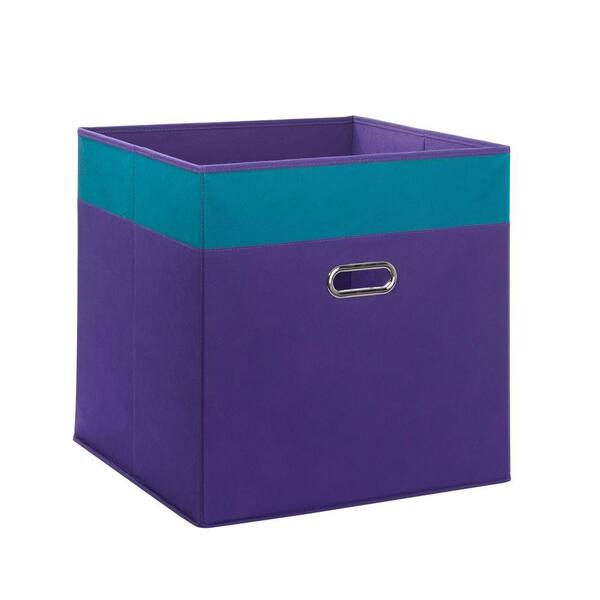 RiverRidge Kids 16 in. x 16 in. 2-Tone Jumbo Folding Storage Bin in Dark Purple with Turquoise