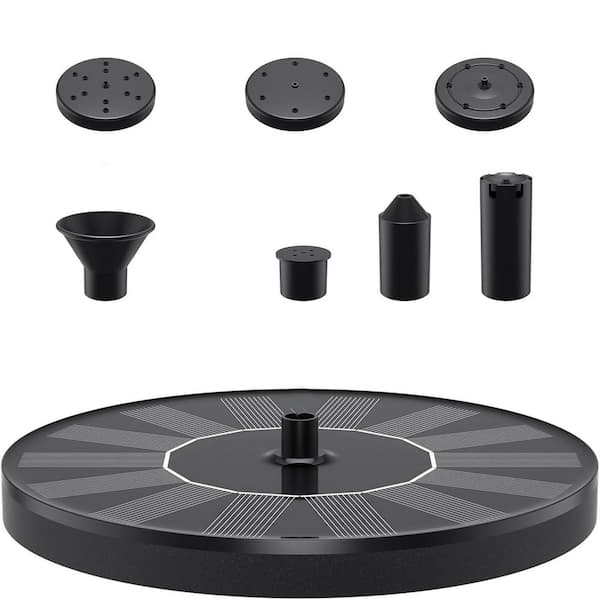 Solar Powered Bird Bath Fountain Black with 6 Nozzles Free Standing Floating Fountain for Garden Pond Pool Black 1.4W
