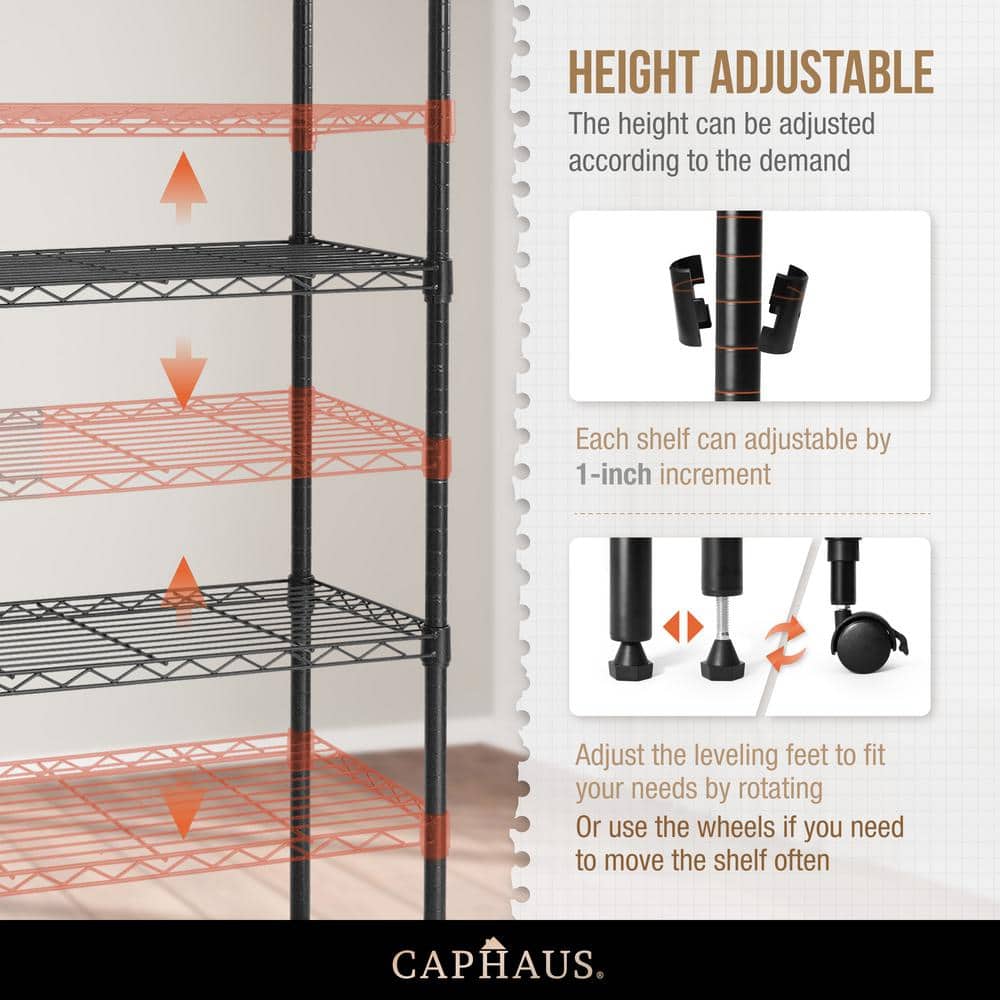 Silver 5-Tier Adjustable Steel Wire Shelving Unit with Wheels
