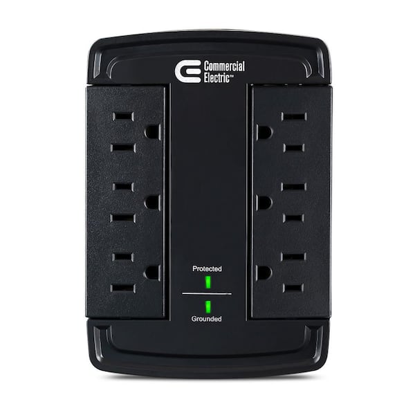 6-Outlet Wall Mounted Swivel Surge Protector, Black