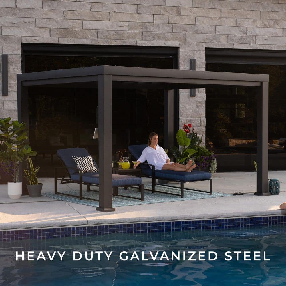 Trenton 14' x 12' Black Steel Pergola with Canopy