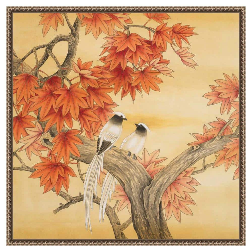Autumn Love Birds Beaded Framed Canvas Wall Art