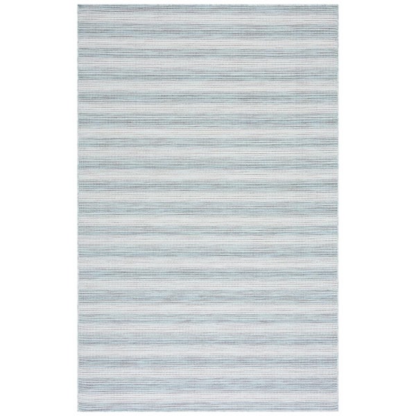 SAFAVIEH Hampton Aqua/Ivory 6 ft. x 10 ft. Faded Striped Indoor/Outdoor Area Rug