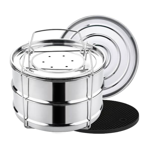Stackable Steamer Insert Pans with Sling 6/8 qt Stainless Steel Two Interchangeable Lids Pressure Cooker