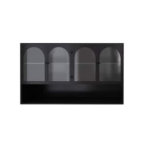 9.05-in W x 47.25-in D x 27.55-in H Glass Metal Ready to Assemble Upper Wall Mounted Four-Door Kitchen Cabinet in Black