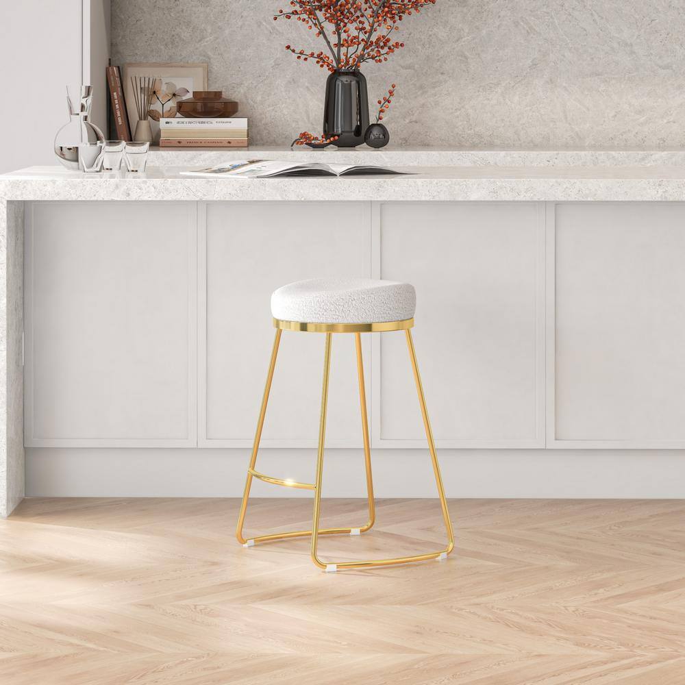 Ivory Boucle 26" Backless Metal Counter Stool