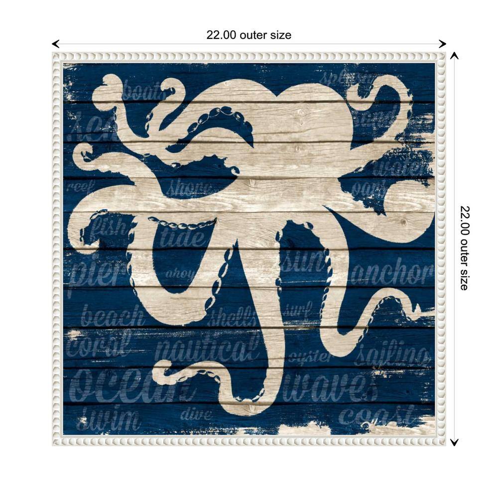 22"x22" Coastal Nautical Octopus Canvas Wall Art in Blue and Beige