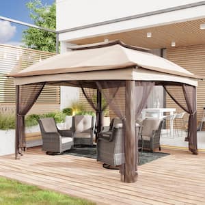 11 ft. x 11 ft. Beige Steel Pop-up Gazebo with Mosquito Netting