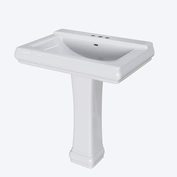 Hanikes 26 in. W x 20 in. D Vitreous China Rectangular Pedestal Combo Bathroom Sink in White with Overflow and 1 Faucet Hole