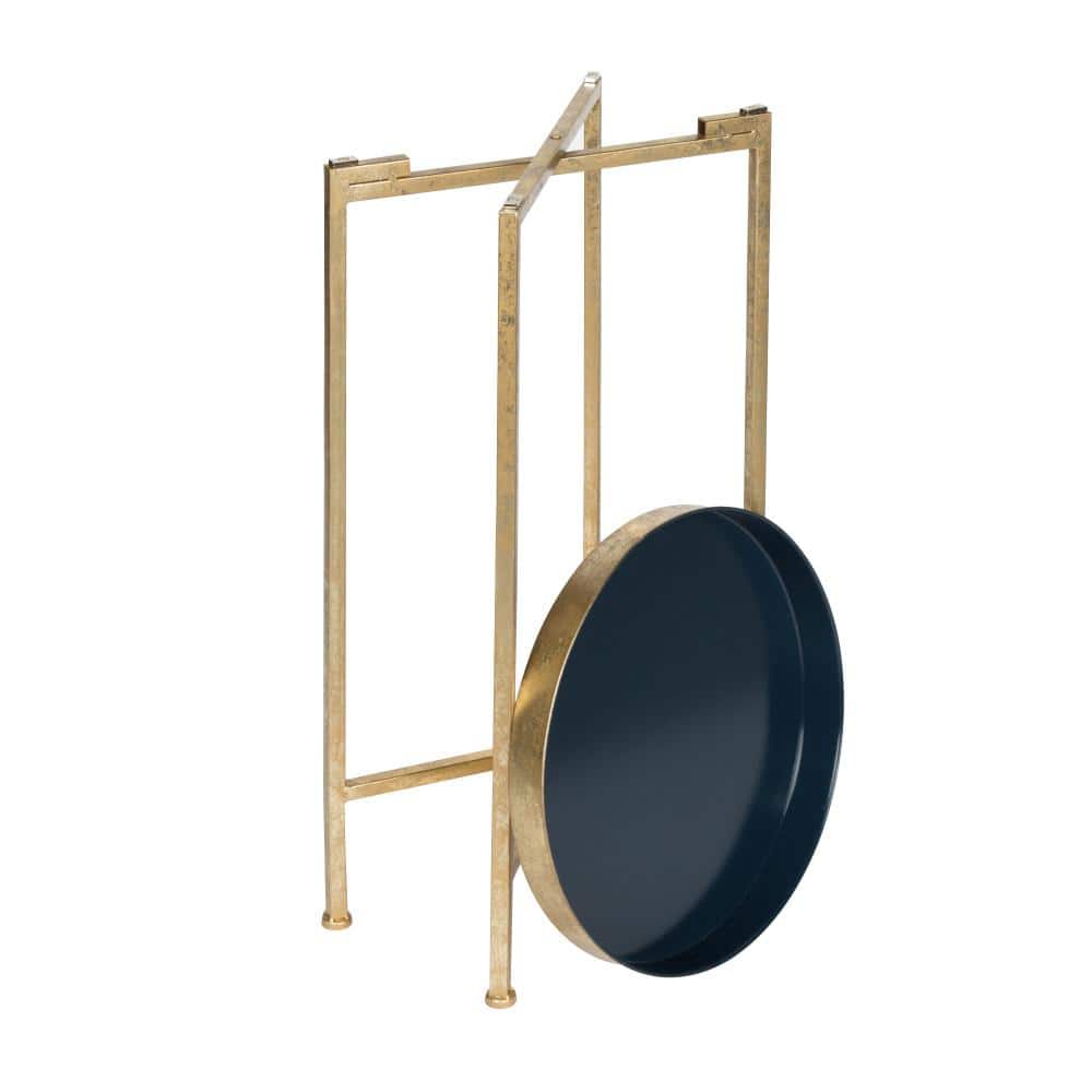 Celia Navy Blue Round Metal Foldable Tray Accent Table
