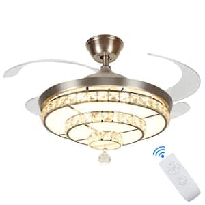 42 in. Indoor Silver Crystal Ceiling Fan with Light, Modern LED Fan Chandelier with Remote Control