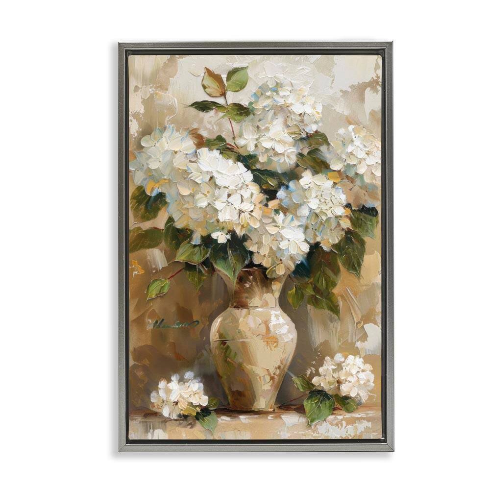 Vintage White Hydrangeas by LSR Design Studio Gray Floater Frame Nature Graphic Art Print 25 in. x 17 in. price history on PriceWatchPro