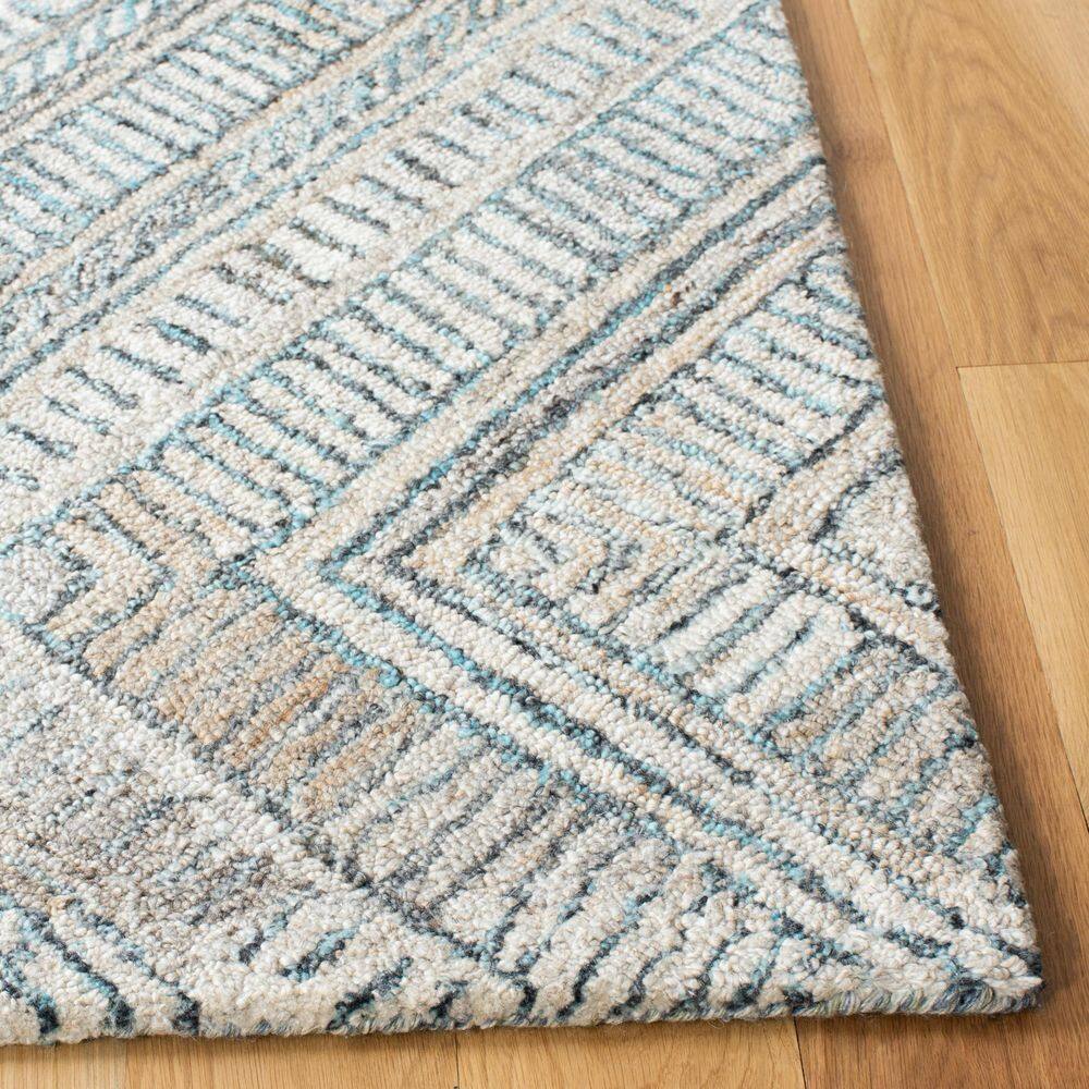 Turquoise and Beige Hand-Tufted Wool Geometric 4' x 6' Area Rug