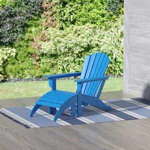 Mason Pacific Blue 2-Piece Poly Plastic Outdoor Patio Classic Adirondack Fire Pit Chair With Ottoman Set