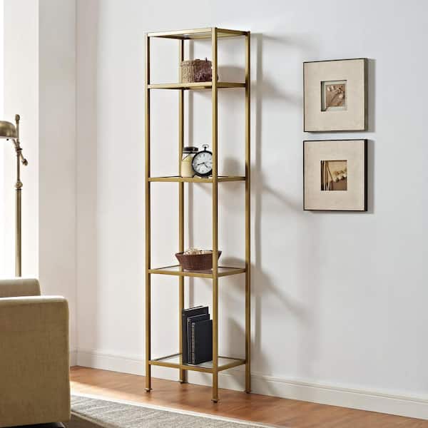 Depot 4-shelf 73 Etagere CF6114-GL in. FURNITURE The Gold/Clear with Back Home Open CROSLEY Metal - Bookcase