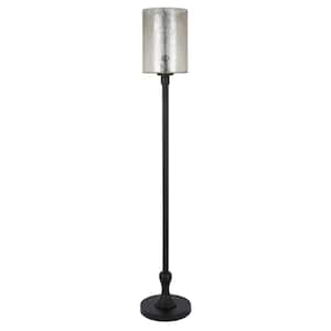 68 in. Black 1 1-Way (On/Off) Torchiere Floor Lamp for Living Room with Glass Drum Shade