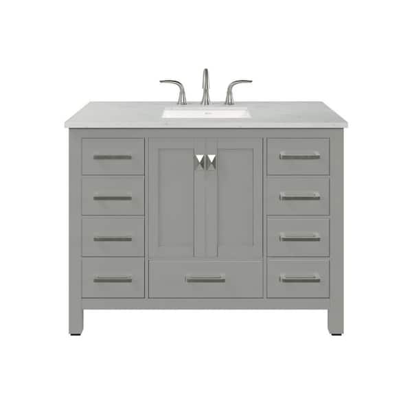 Aberdeen 42in. Single Sink Gray Bath Vanity with White Carrara Quartz Top (Assembled)