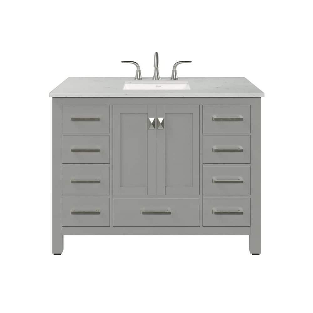 Elegant Aberdeen 42" Transitional Gray Vanity with White Carrara Marble Top