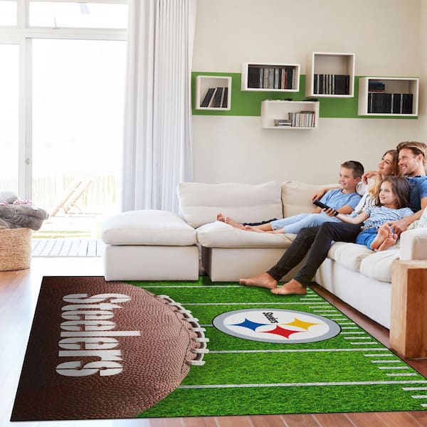 Pittsburgh Steelers Green Football Field 5X7 ft Washable Indoor Area Rug