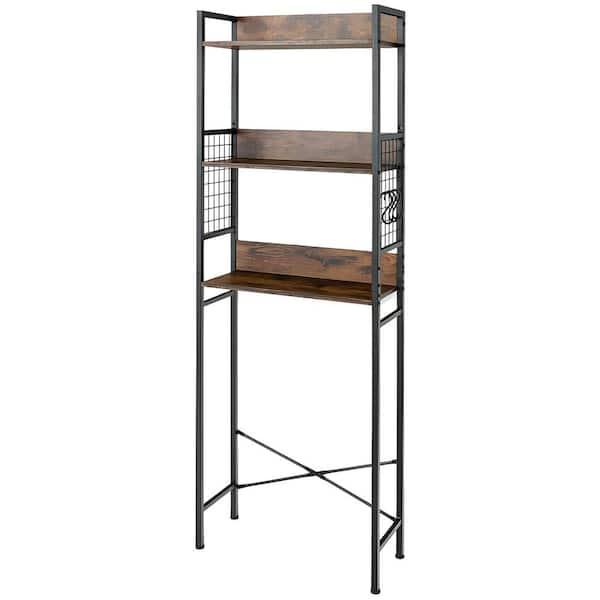 Bunpeony 23.5 in. W x 68 in. H x 9.5 in. D Bathroom Rustic Brown Over-The-Toilet Storage Rack with 3-Hooks