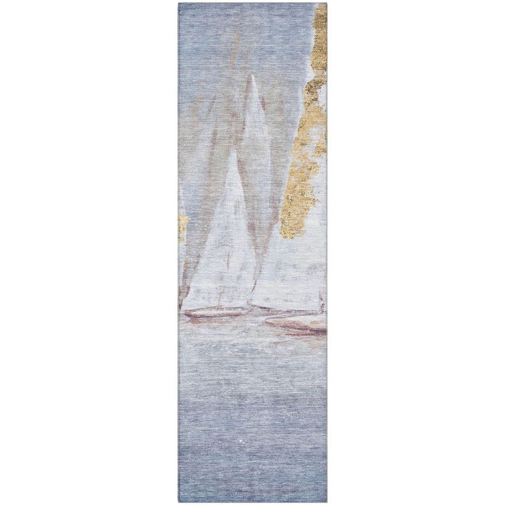 Mayfield Premium Machine Washable Abstract AMF2084 Blue 2 ft. x 7 ft. Runner Rug price history on PriceWatchPro