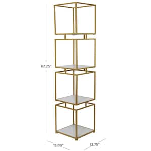 62 in. Metal Stationary Gold Cube Shelving Unit with 4 Marble Shelves