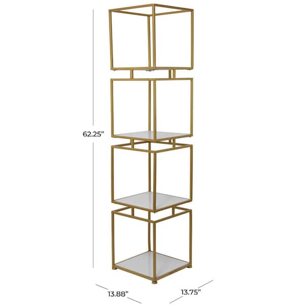 62 in. Gold Metal Stationary  Cube Shelving Unit with 4 Marble Shelves