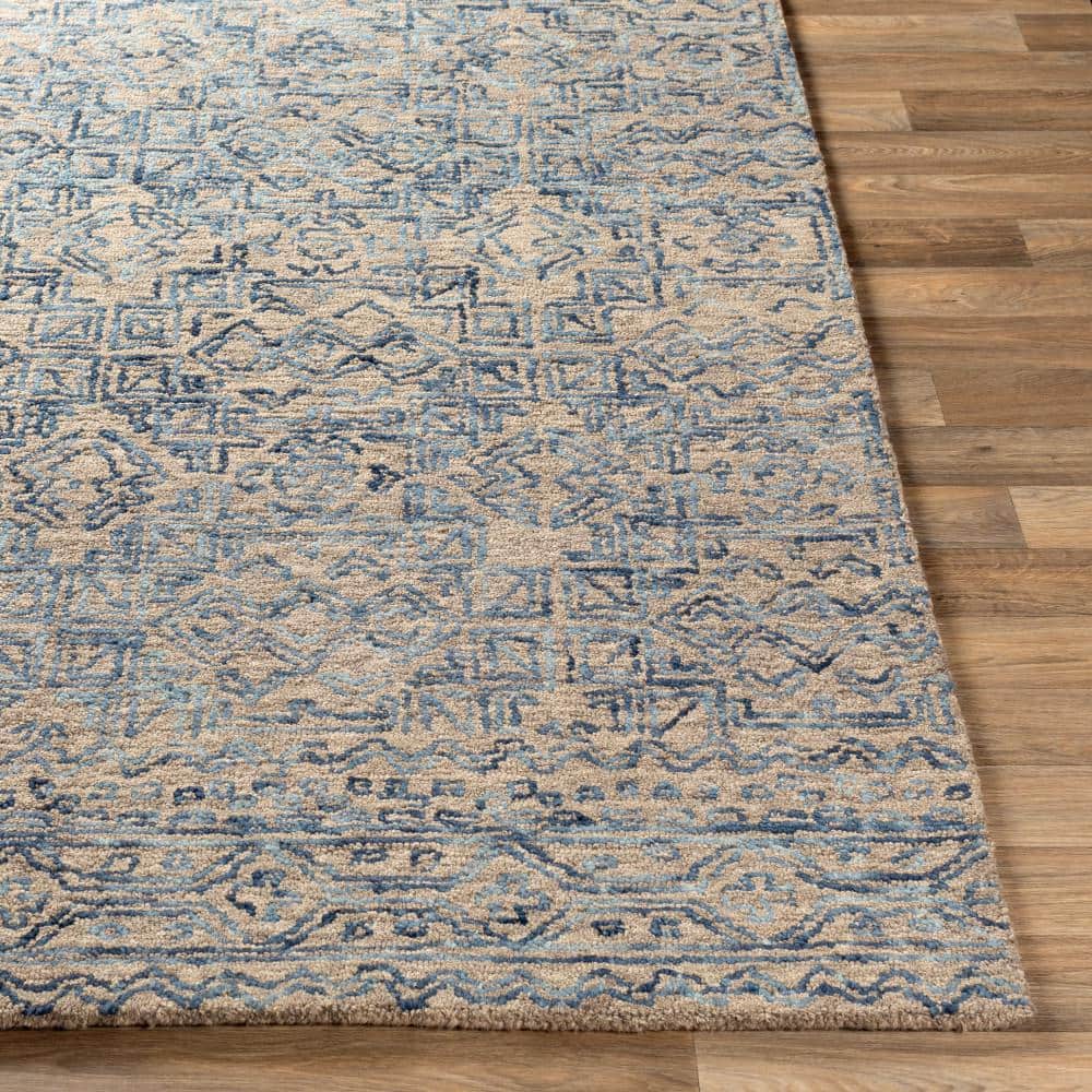Blue Rectangular Handmade Wool Tufted Rug 2' x 3'