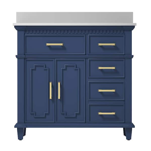 Unbranded 36 in. W x 22. in D. x 38 in. H Bath Vanity in Blue with White Granite Top