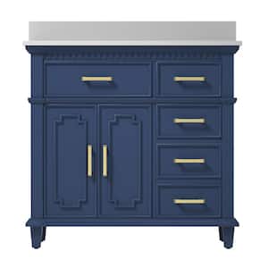 Peen 36 in. W x 22 in. D x 38 in. H Bath Vanity Cabinet with Top in Blue without Mirror