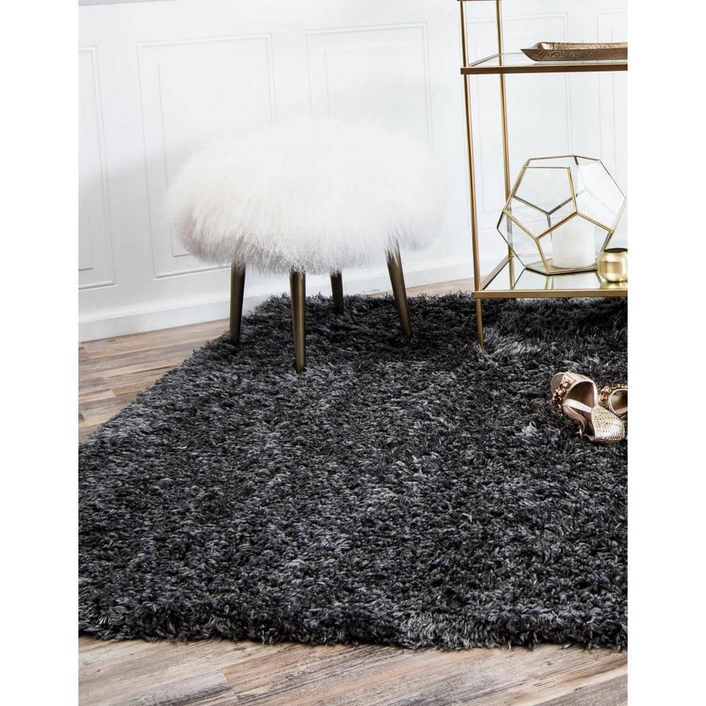 Slate Gray Synthetic Shag Rectangular Indoor Rug 2' x 3'